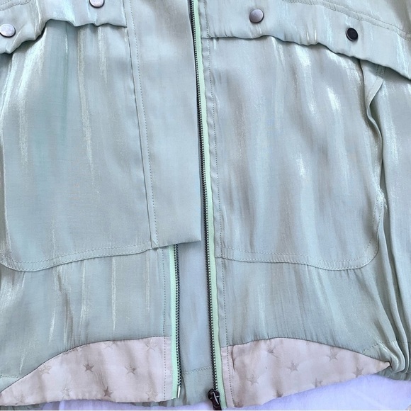 Mystree Satin Zip Up Jacket in Sage Green with Sparkly Gold Stars - Picture 6 of 10